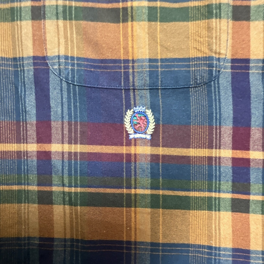 Tommy Hilfiger Men's Multicolor Brown Navy Plaid Long Sleeve Button-Down Shirt L - Picture 3 of 9